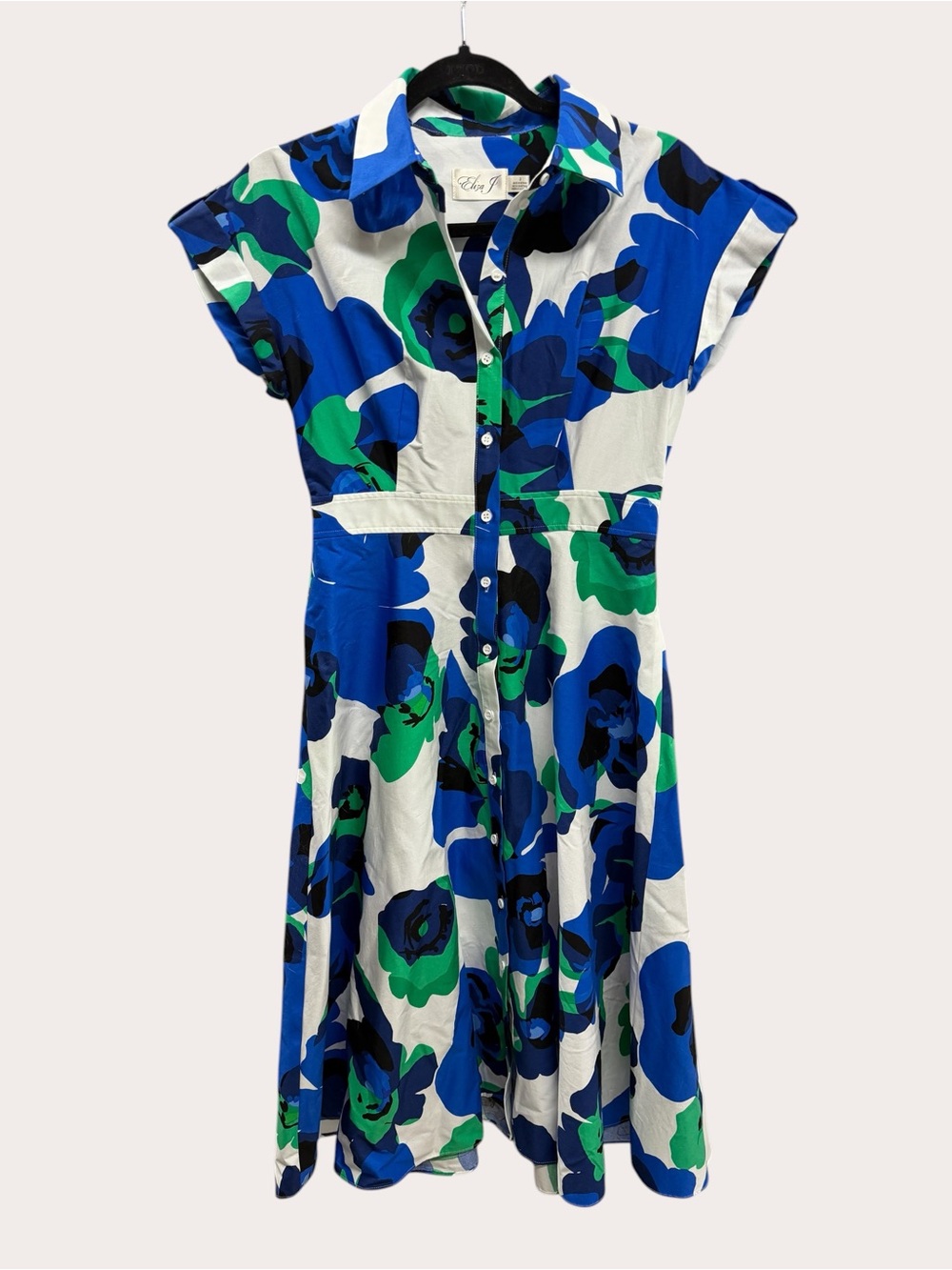 Eliza J Bold Blue Green Floral Button Front Shirt Dress‎ Classy Cocktail 2